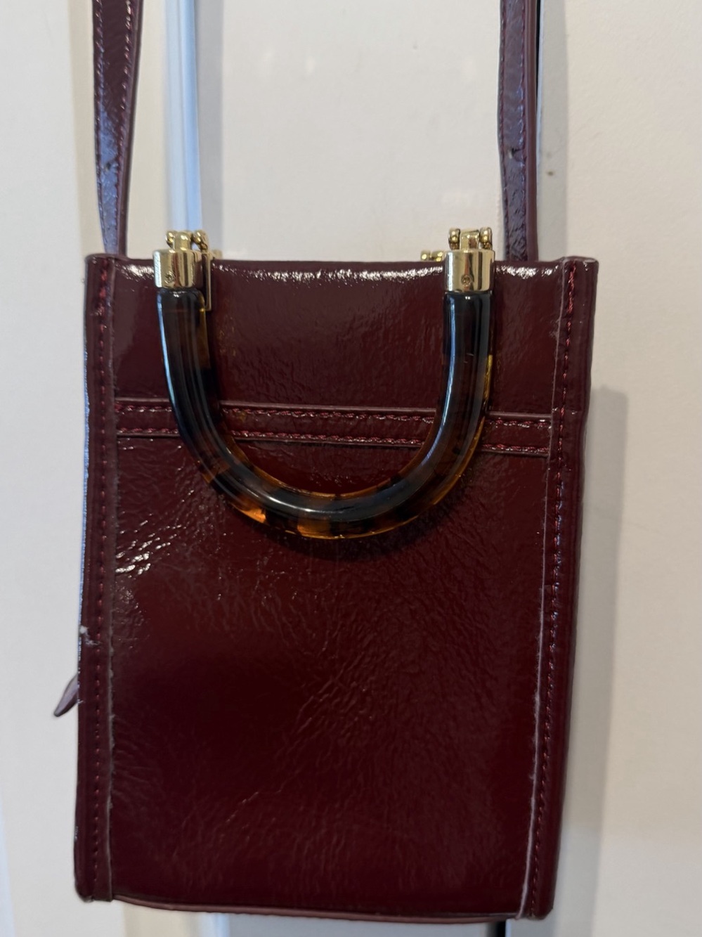Anthropologie Patent North South Bag Burgundy Crossbody Bag Like New